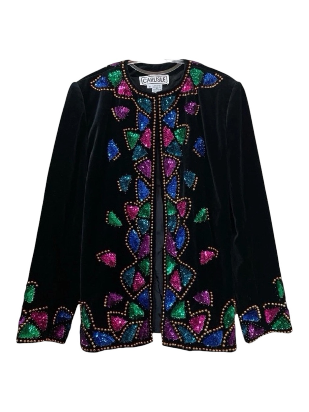 New Carlisle $530 Velvet Studded Sequined Beaded Evening Jacket Black Size 8